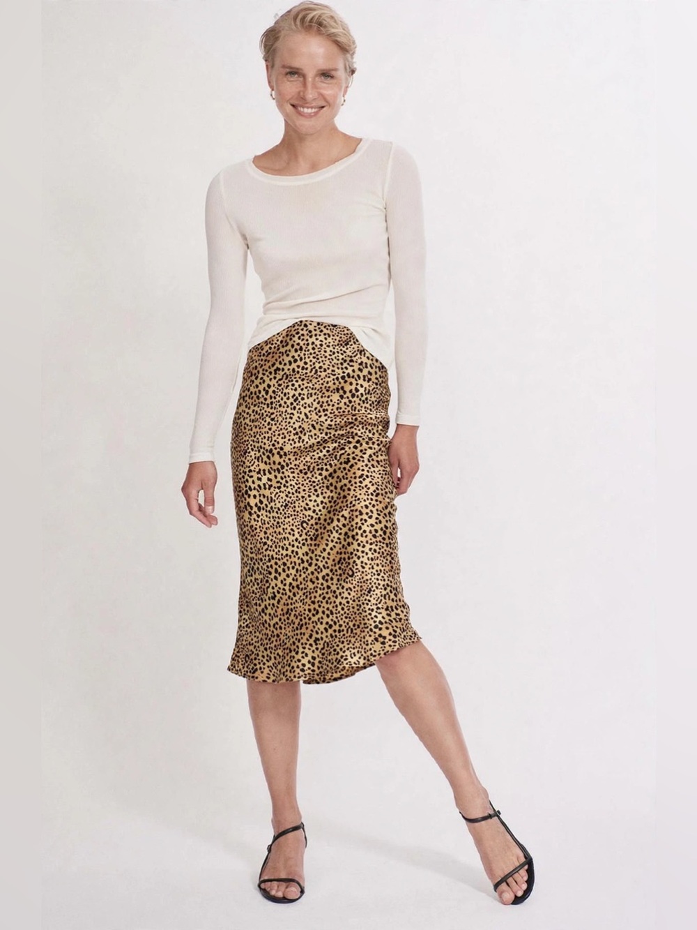SILK LAUNDRY 90’s Leopard Print Satin Midi Skirt - XS